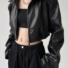 美式复古PU皮衣外套女短款2025新款小个子机车黑色短款皮夹克批发