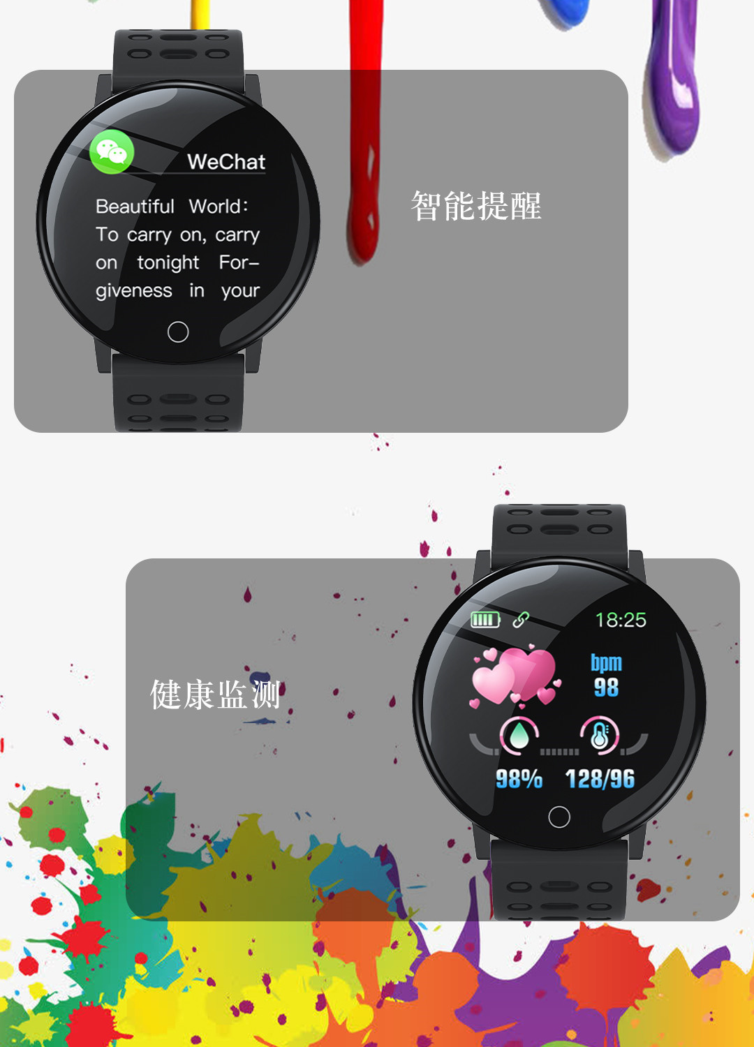 NFC access Control 119plus smart bracelet, step count, heart rate, blood pressure, blood oxygen, sleep monitoring, sports waterproof bracelet Item Picture