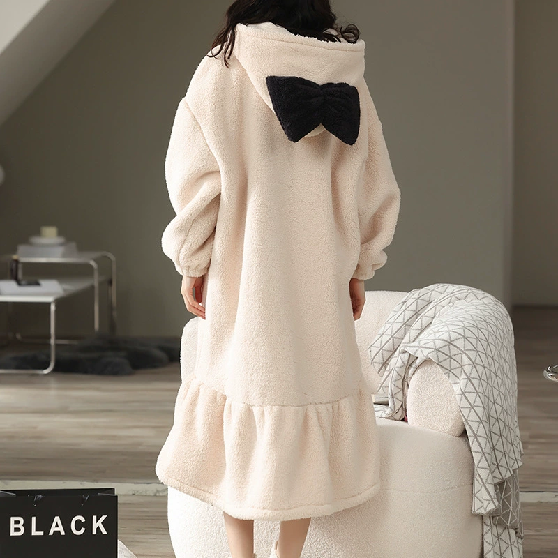 Демисезонное бархатное халатKeep warm bathrobe, фланелевый коралловый длинный пижамный комплект, до колена