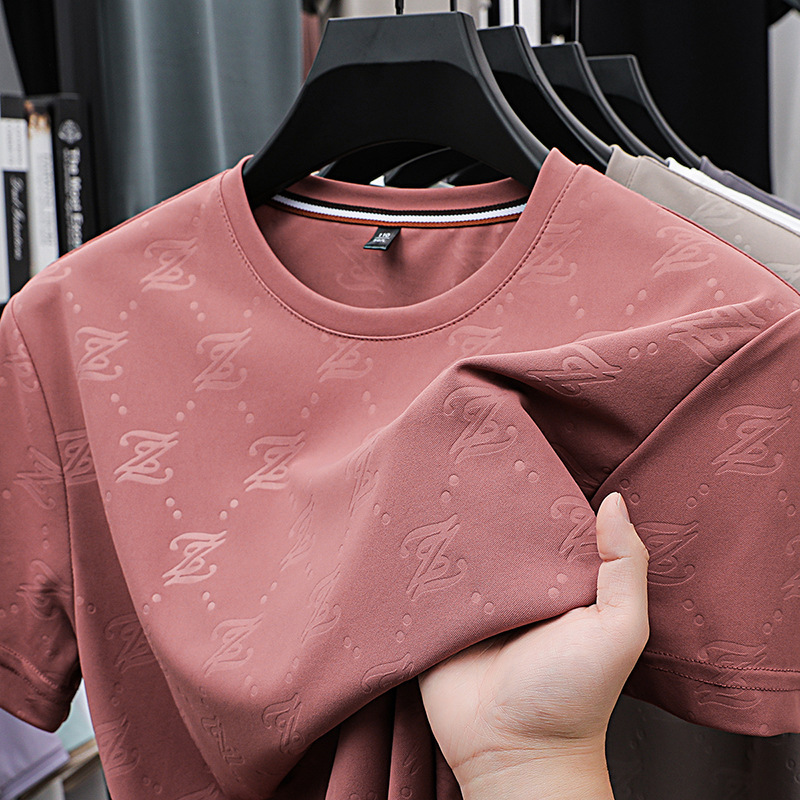 2025 新しいアイスシルク半袖 Tシャツメンズトレンディな氷の感触速乾性若者シャツ半袖通気性トップ T 薄いスタイル|undefined