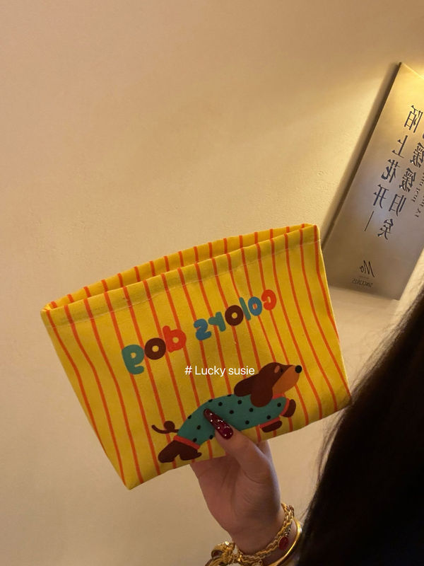 春夏季卡通可爱少女帆布腊肠狗印花化妆包旅行收纳小众精致洗漱包|undefined