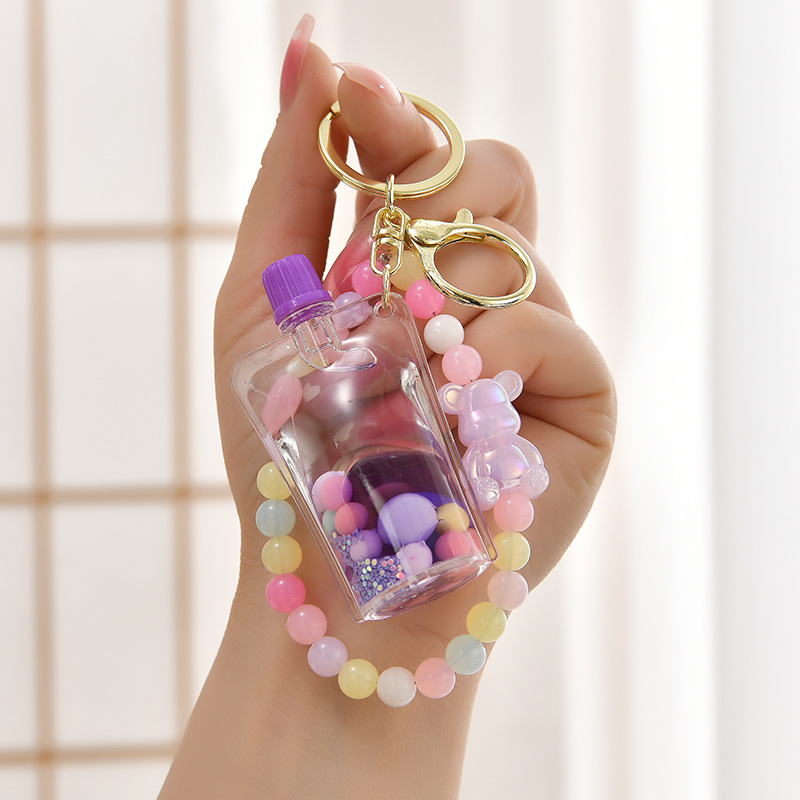 (2개) 오일 흡입 젤리 컵 키 수제 비즈 키 체인 학생 배낭 액세서리 커플 가방 펜던트 도매