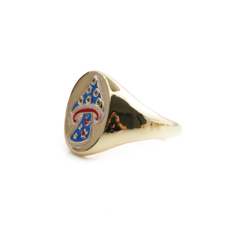 Fashion Metal Color Dripping Oil Mushroom Ring display picture 7