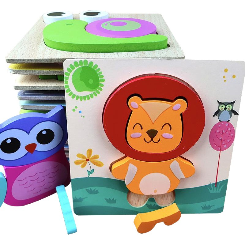 Animal de dibujos animados transfronterizo Tablero de rompecabezas tridimensional engrosado Juguetes Educativos de madera para niños juguetes para niños