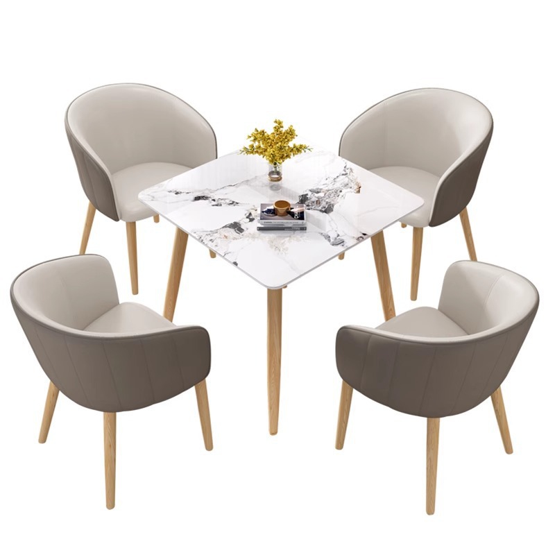 Mesa y silla de mesa de recepción, mesa redonda ocio, restaurante occidental, tienda de té de leche, mesa, 4 sillas, lujo ligero comercial