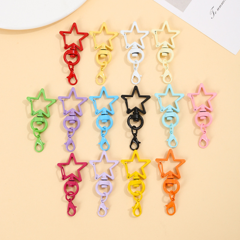 Candy-Colored Five-Pointed Star Keychain with Crayfish Clasp DIY Accessories Alloy Rotating Doll Pendant Candy-Colored Five-Pointed Star Keychain with Crayfish Clasp DIY Accessories Alloy Rotating Doll Pendant