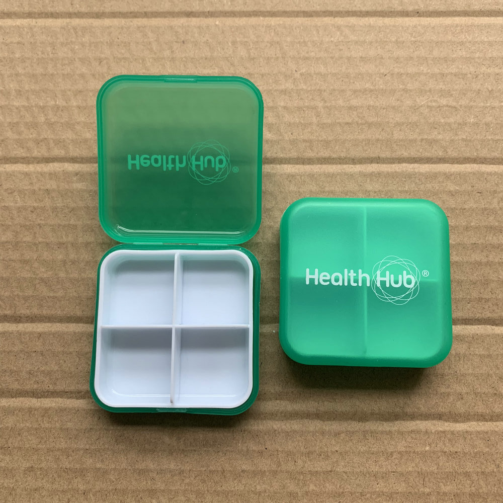 正方形4格1天药盒 带盒子4格药盒 可分离4格药盒 翻盖4格1日药盒