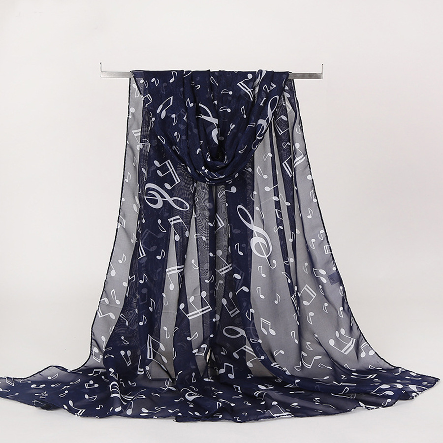 European and American style music symbol ladies long note chiffon scarf wholesale ladies printed small scarf