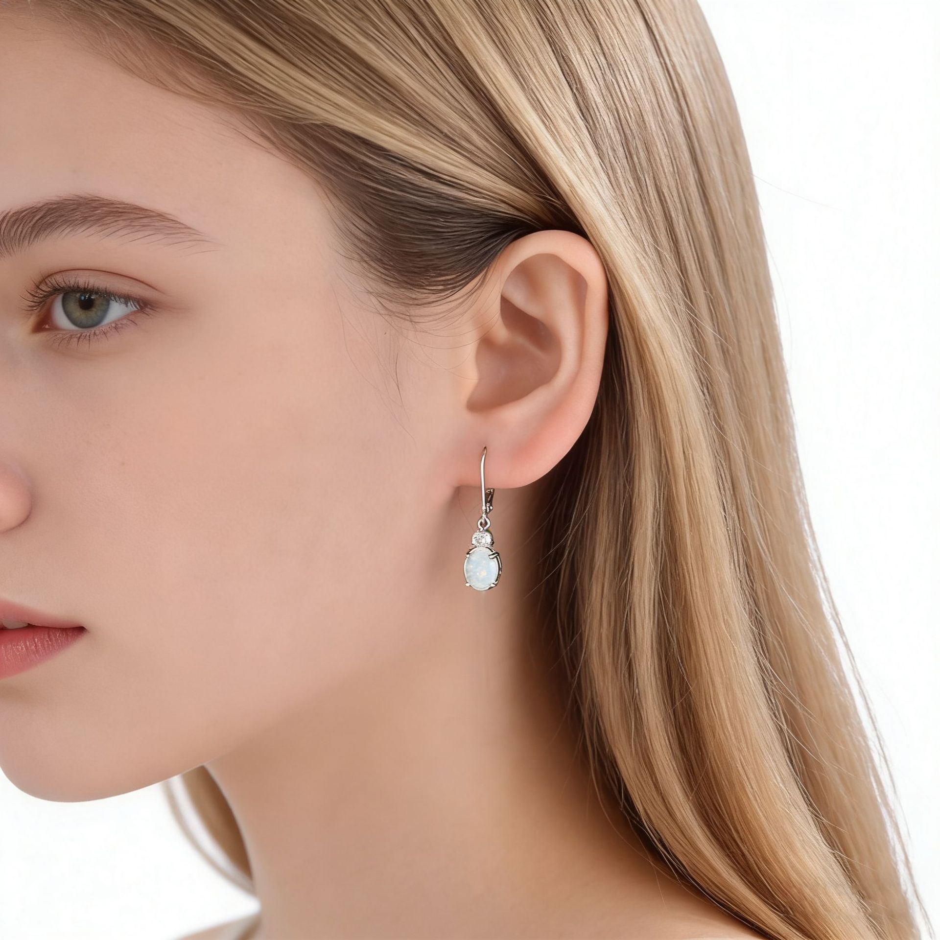 Pendientes Opal de plata de ley 925 Pendientes de ópalo Opal Oopal con incrustaciones de temperamento de alto nivel femenino europeo y americano