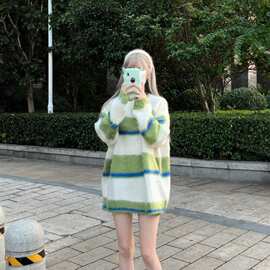 慵懒风日系毛衣女秋冬外穿宽松2024新款爆款条纹针织衫上衣春秋季