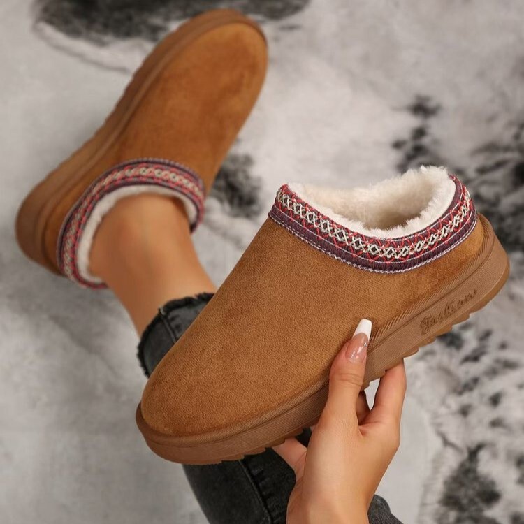 Foreign Trade plus size Winter New Warm Ethnic Style Woven Thick Bottom Snow Boots Women's fleece-lined Warm Lazy Cotton Slippers
