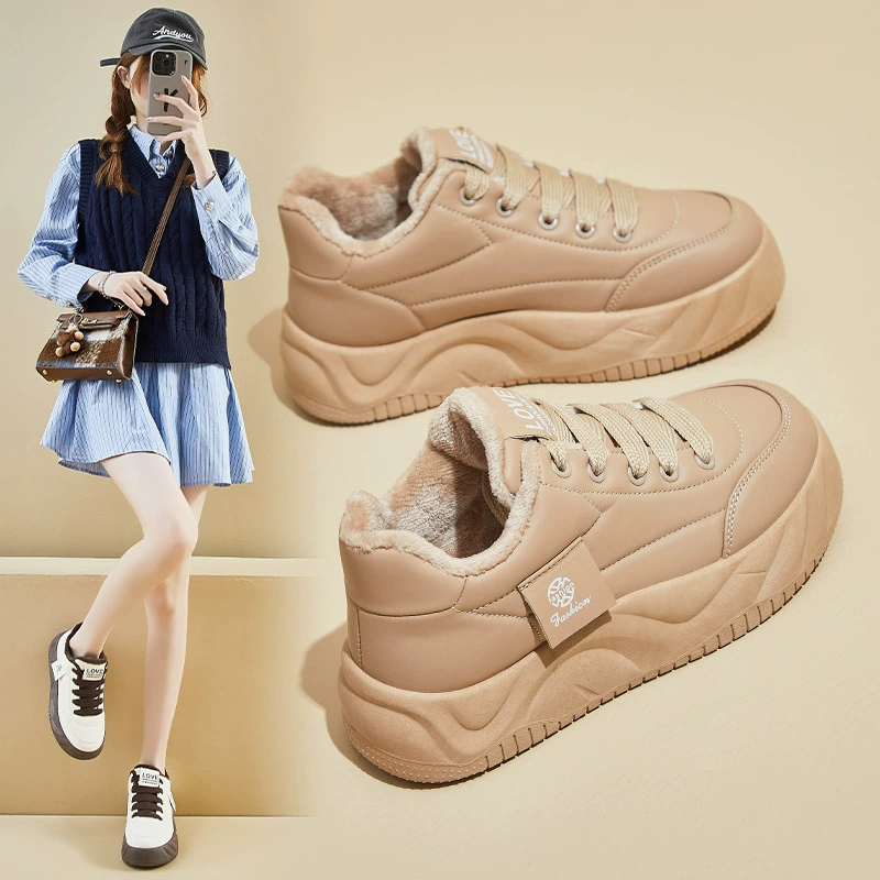 2024 зимние бархатные белые туфли, новые женские студенческие кроссовки в корейском стиле на толстой подошве, увеличивающие рост, повседневные и теплые XW201