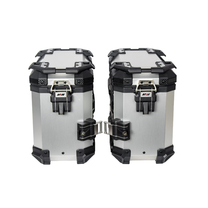 38Lbm Lockable All-Silver Straight-Edge Aluminum Alloy Three-Box Motorcycle Tail Box Side Box Scooter Electric Vehicle Storage