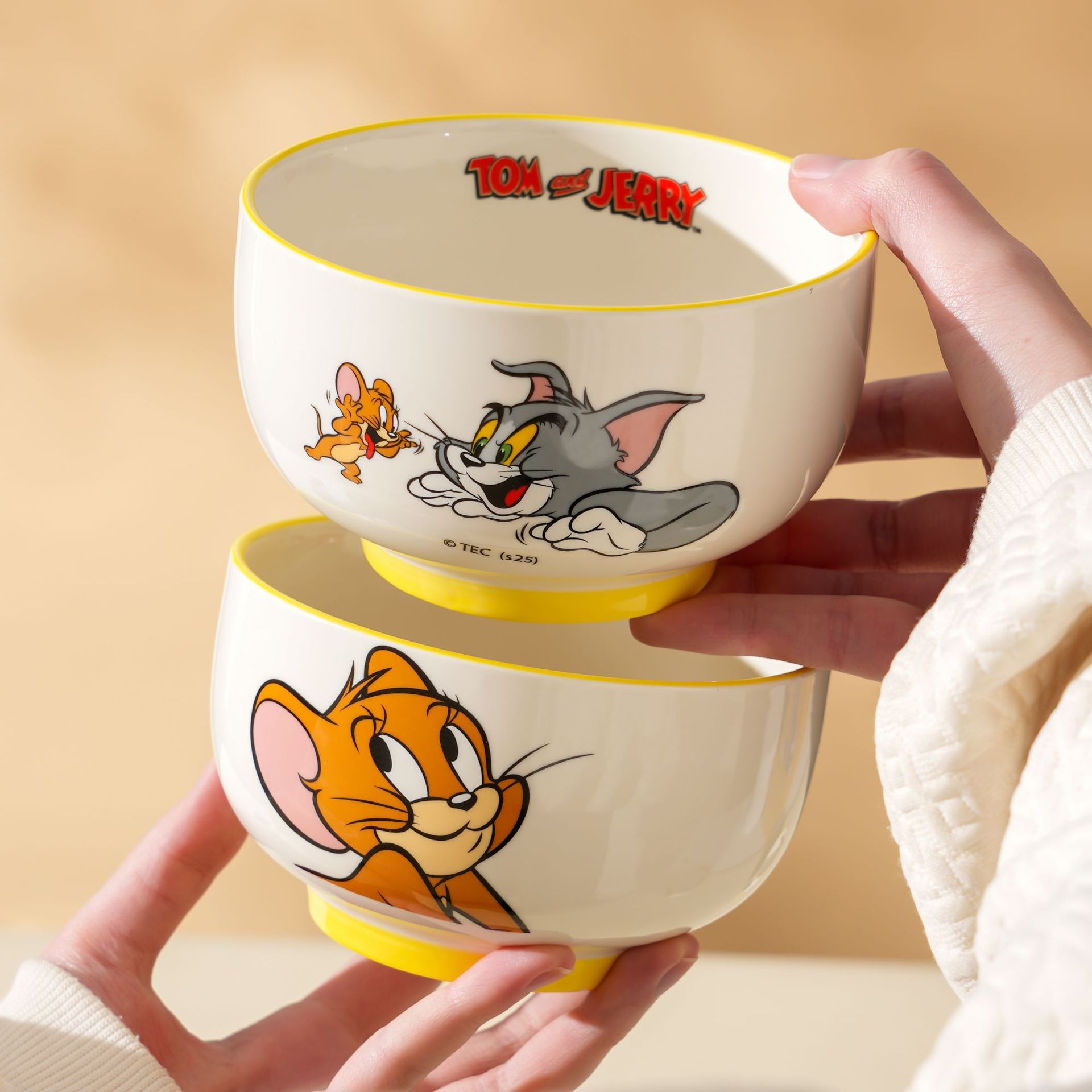 Gato y ratón Caja de regalo de cuenco de cerámica genuina Juego de regalo de cumpleaños Tazón de arroz con regalo de mano Tazón de arroz de cerámica