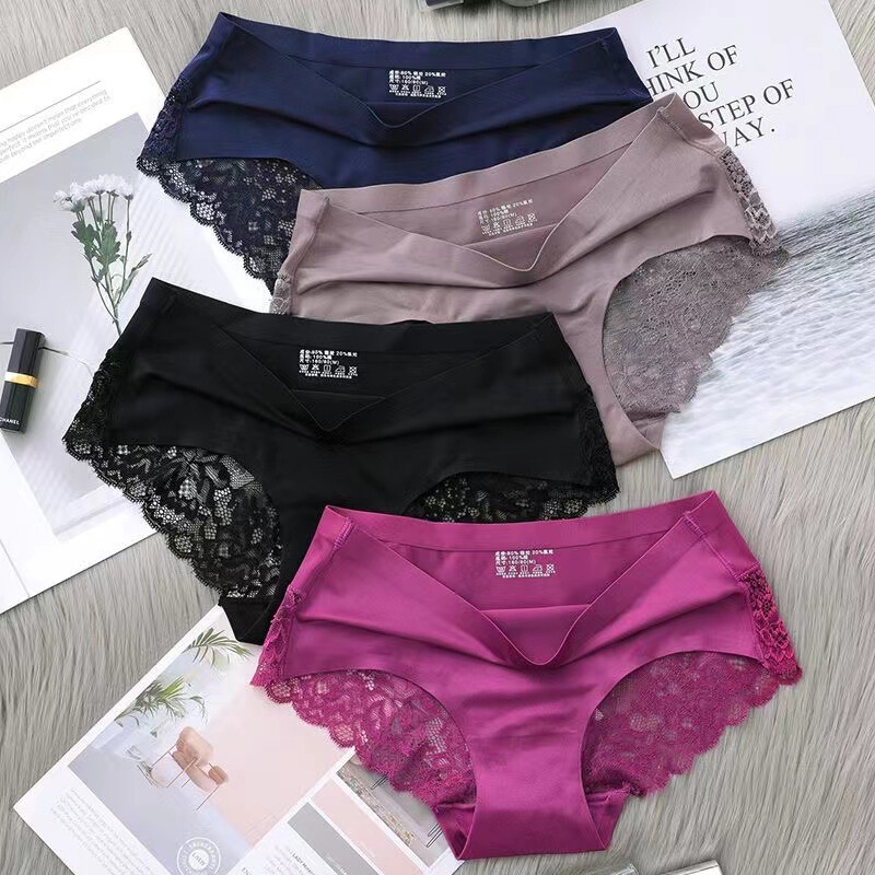 Cross-Border Ice Silk Girls' Mid-Waist Seamless Pure Desire Lace Panties Pure Cotton Crotch Antibacterial Large Size Sexy Briefs Cross-Border Ice Silk Girls' Mid-Waist Seamless Pure Desire Lace Panties Pure Cotton Crotch Antibacterial Large Size Sexy Briefs