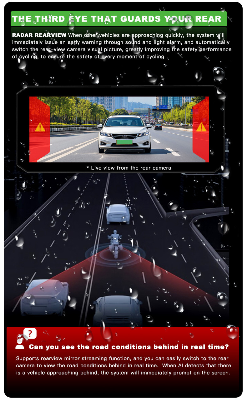 Cross-Border Millimeter Wave Radar Blind Spot Monitoring Motorcycle Recorder Front and Rear Dual Recording Motorcycle Vehicle