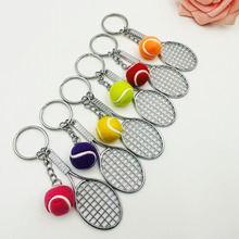 创意合金网球钥匙扣网球拍钥匙圈挂件体育活动广告促销礼品批发