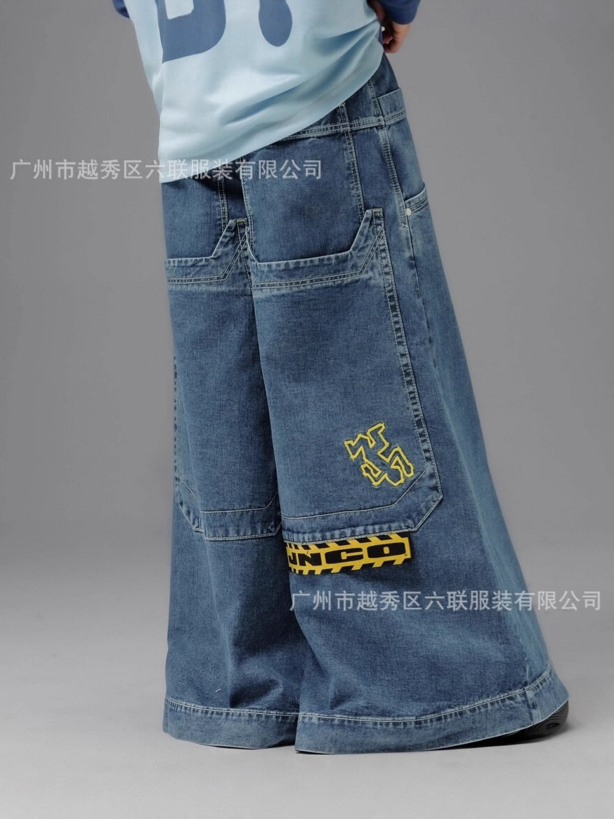 Jnco nuevo cross-border American hip-hop jeans hombre lavado con agua pantalones de piernas largas bordados de cintura baja pantalones rectos