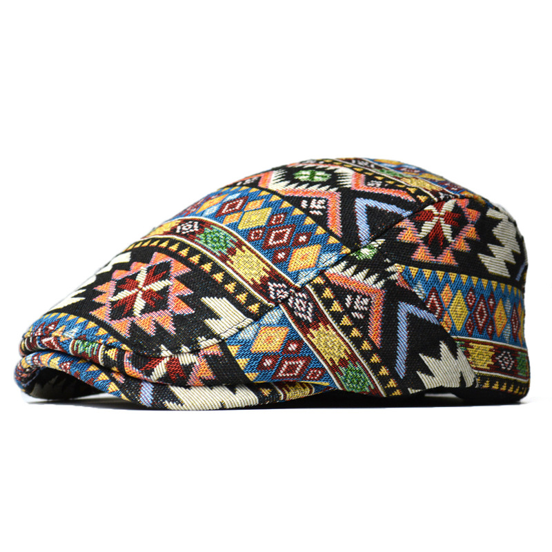 Hat Women's British Retro Beret Ethnic Style Personalized Totem Jacquard Peaked Cap Fashion Casual Forward Hat Men