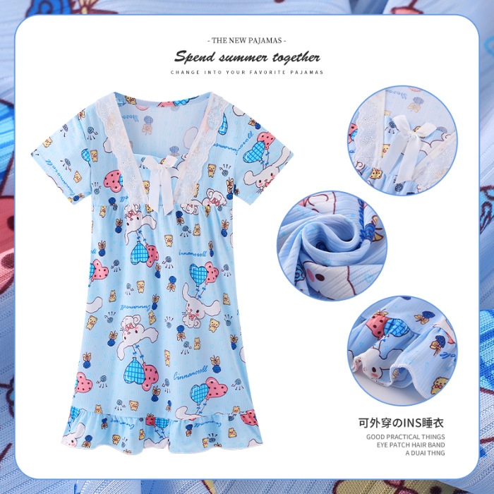 Pijama infantil princesa viento de verano nuevo chaleco de mangas cortas niñas pijama vestido de dibujos animados de verano