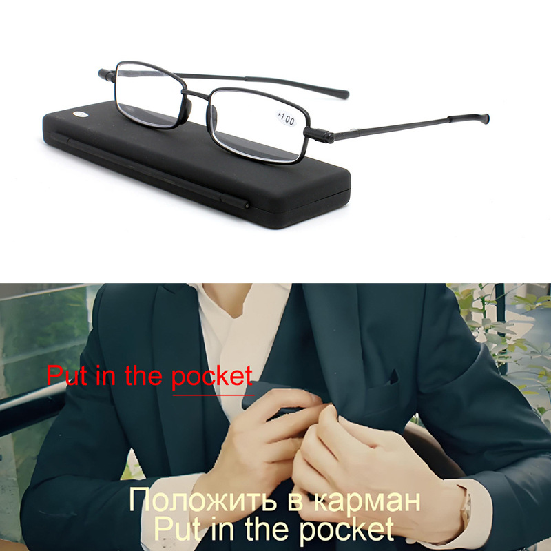 Full-Frame Reading Glasses for Men, Alloy Square Frame, Portable Thin Case, Spring Hinge Temples, Stylish and Elegant Reading Glasses, Trendy Metal