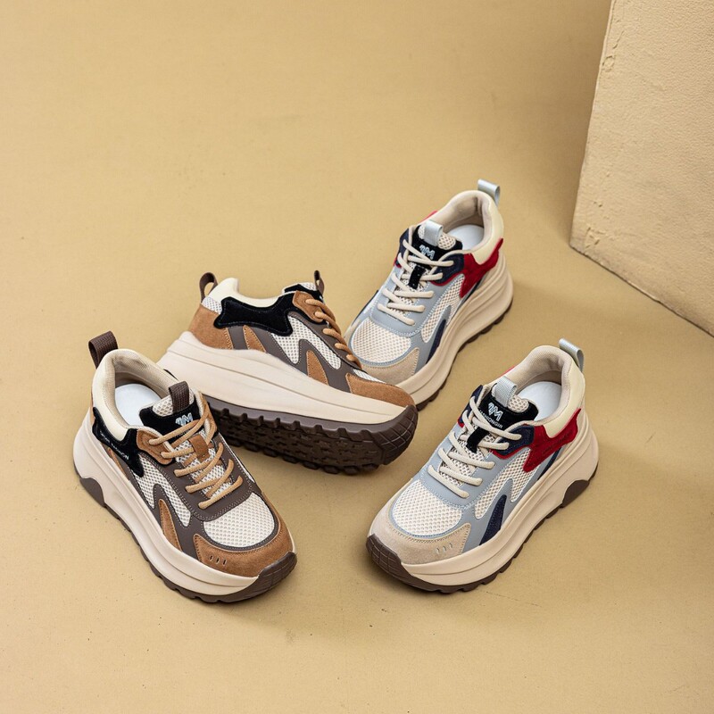 2025 Autumn and Winter New Fashion Thick-Soled Heightening 7cm Trendyy Color Matching Versatile Women's Casual Shoes Sports Shoes Brown 2025 Autumn and Winter New Fashion Thick-Soled Heightening 7cm Trendyy Color Matching Versatile Women's Casual Shoes Sports Shoes Brown