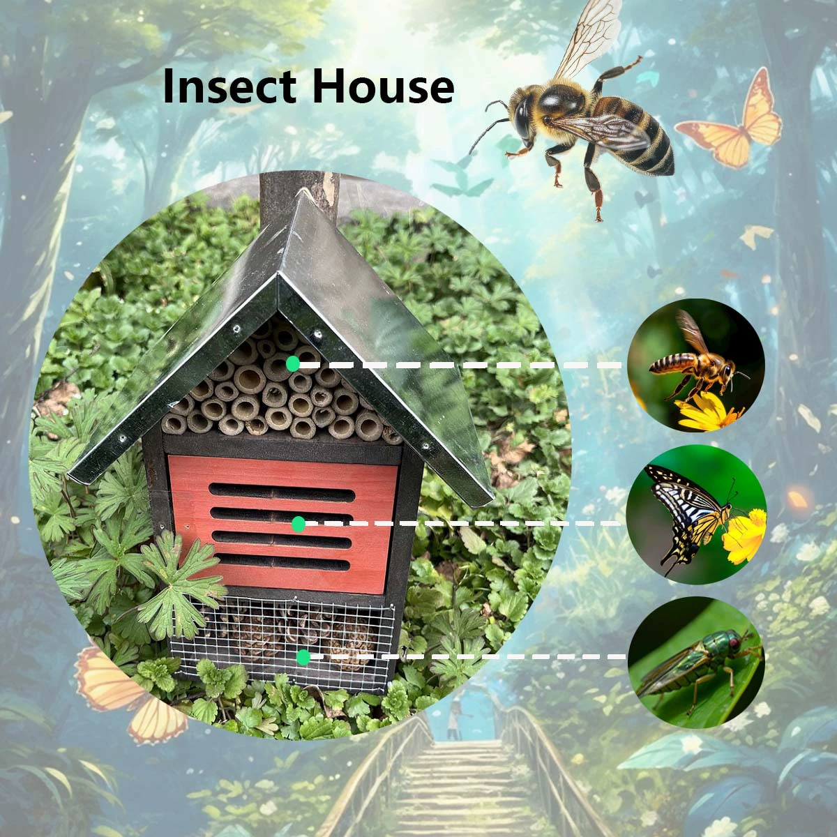 Набор для изучения насекомых: деревянный домик для насекомых, домик для пчёл, коробка для насекомых, домик для бабочек. В наличии. Отчёт о фумигации и EUDR.