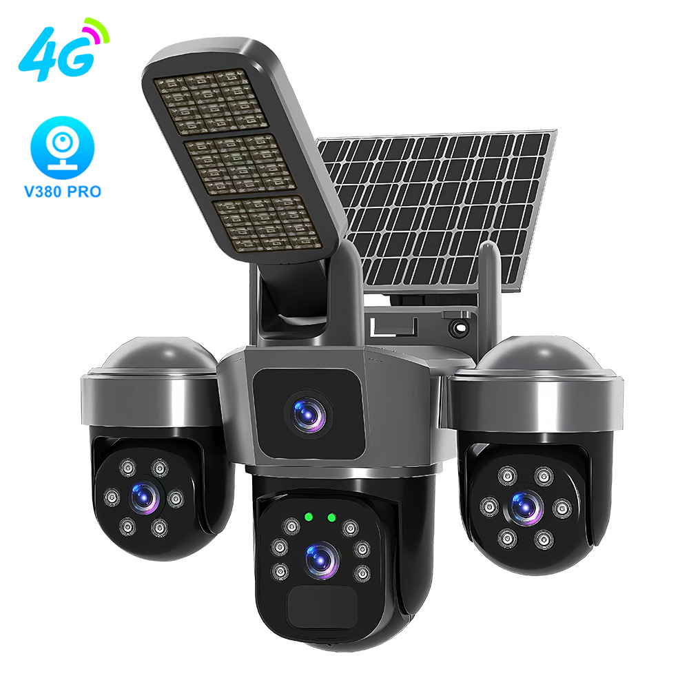 Comercio exterior transfronterizo V380pro solar HD triple lente 4G cámara de vigilancia de lámparas callejeras WiFi impermeable