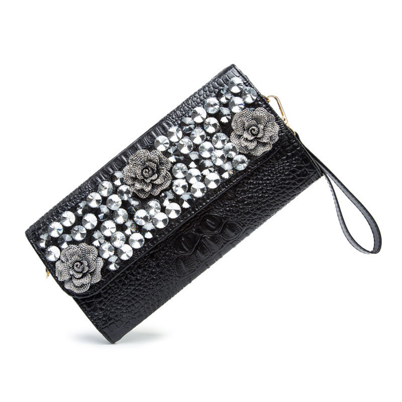 Elegant Diamond-Encrusted Women's Clutch Bag, Fashionable Genuine Leather Large Capacity Evening Bag For Banquets - Thumbnail 4