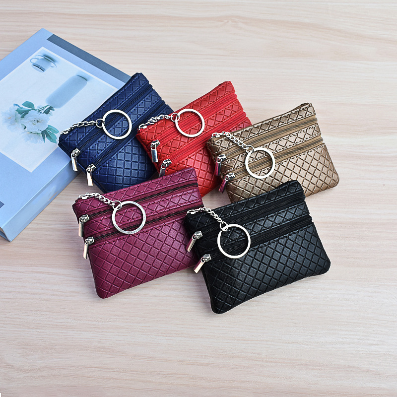 Bag Women's New Style Simple Women's Coin Purse Plaid Retro Key Bag Small Portable Diamond Plaid Soft Face Card Bag