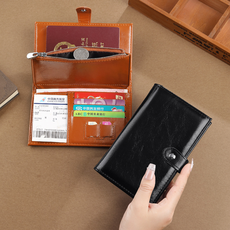 Cartera de pasaporte de cuero de cera de aceite retro Cartera de identificación multifuncional Caja de tarjeta de almacenamiento de múltiples tarjetas Carpeta de pasaporte en el extranjero RFID