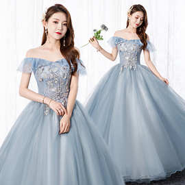 声乐艺考独唱礼服女长款美声蓬蓬裙舞台主持演出服装显瘦新款彩纱