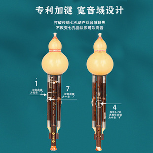 Zizhu Seven Holes and 3 Keys Hulusi Musical Instrument Professional Performance Type B- Down C- Down gf Wide Band Adult