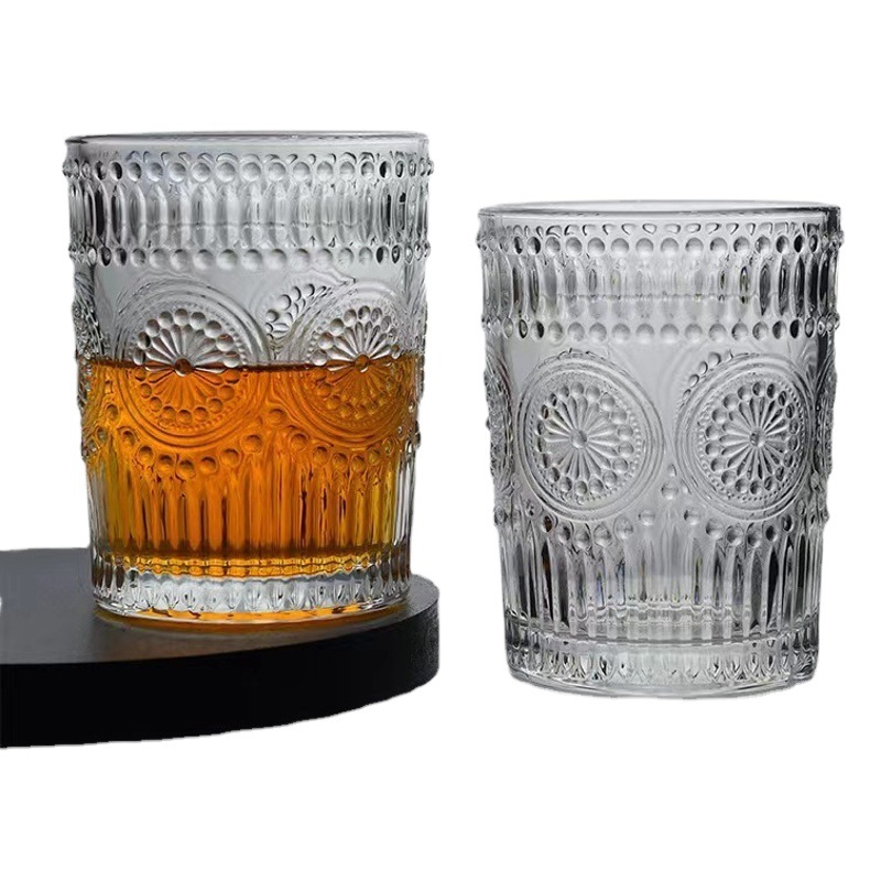 Vaso de vidrio para el hogar, taza de glaciar de celebridades de Internet, taza de vidrio en relieve retro, taza de café, desayuno de alto valor, taza de vidrio