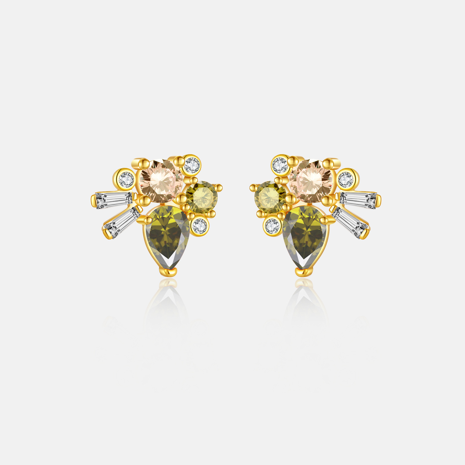 Geometric, Water Droplets Pattern 1 Pair 925 Sterling Silver Zircon Geometric Water Droplets Ear Studs