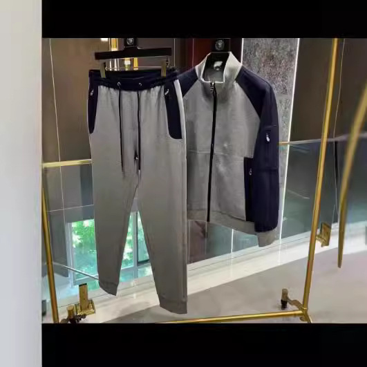 New Men's Autum High-End Stitching Contrasting Color Casual Suit Trendy Fashion Sports Handsome Jacket and Sweatpants Complete Set