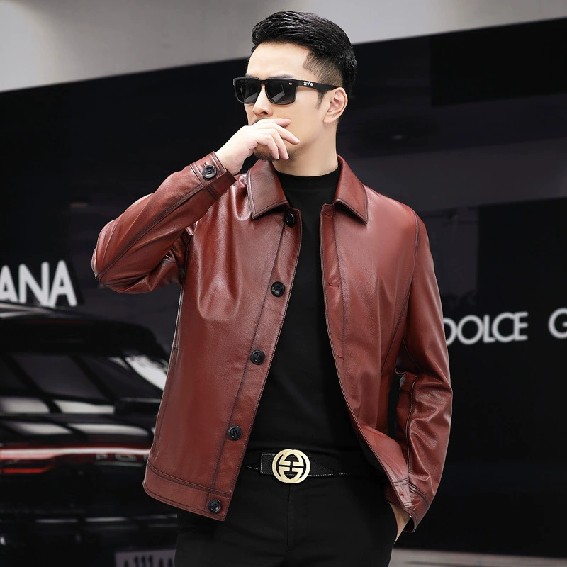 Leather demi-season jacket, genuine leather