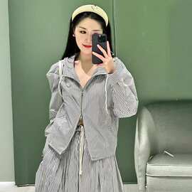 26SS早春新品跨境外贸原标P家三角铁标休闲条纹短裤夹克外套女装