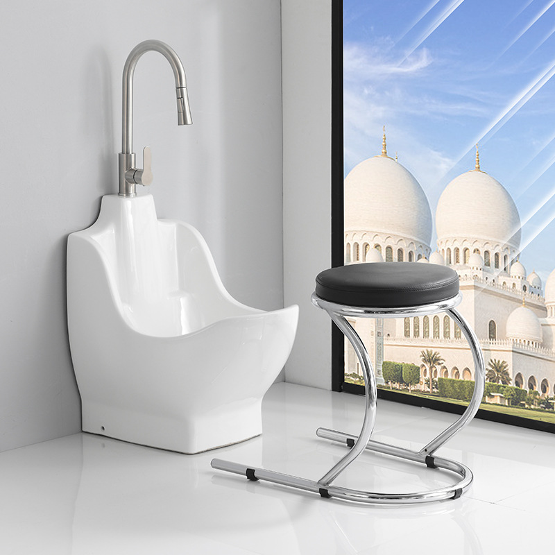 Middle Eastern Muslim Mosque Prayer Supplies Integrated Basin Multi-Functional Hand Washing Face Washing Feet Ceramic Basin Small Ablution Basin