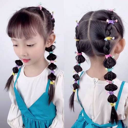 Children's creative candy color beads, strong pull and continuous knotting of hair ties, hair ropes, girls' high-elastic hair-tying red bean rubber bands