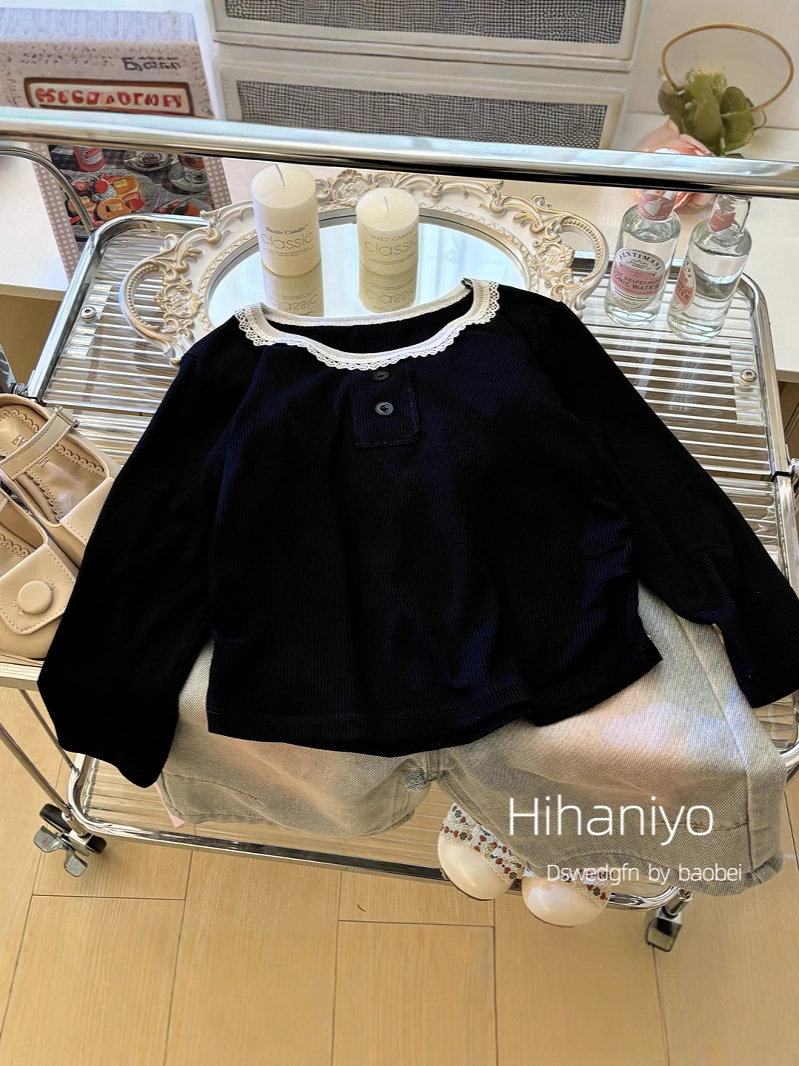 Ropa de abrigo para niñas, cuello redondo, encaje, manga larga, camisa interior elástica de rayón, camisa básica para mujer, top de primavera y otoño, informal y moderno, para primavera y otoño