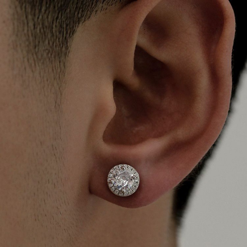 Round Diamond Stud Earrings For Men Hip Hop Geometric Style_voghion.com
