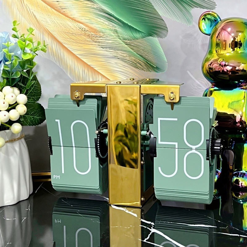 벽 시계 빛 고급 황금 녹색 잎