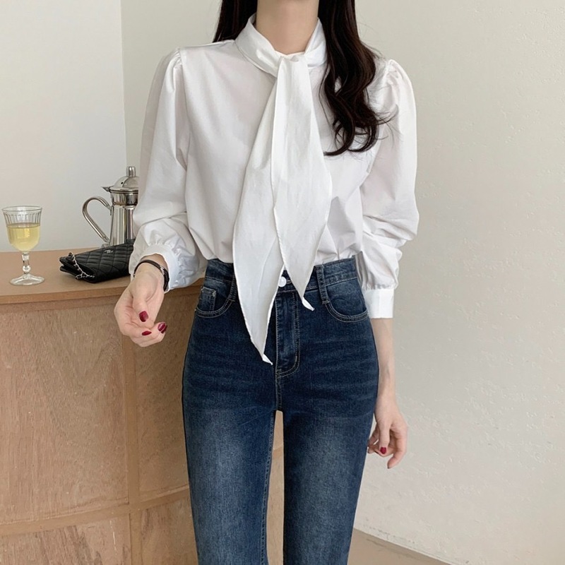 2025秋季新款韩国chic 时尚法式宽松显示系带领结设计感衬衫女潮|undefined