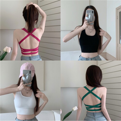Design-sensory suspender vest for women in summer hot girls with cross-bearing straps and chest pads, sleeveless tops, trendy