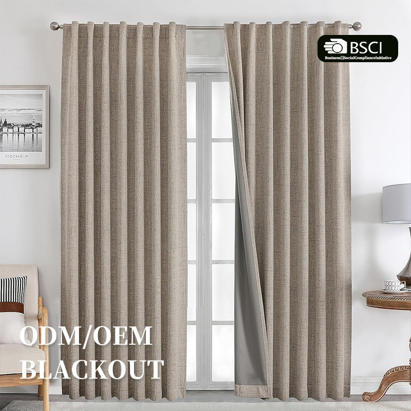 Full Blackout Curtains for Cross-Border Trade, Available in Linen, Colored Linen, Cotton-Linen Fabrics, Finished Curtains with Blackout and Double-Layer Voile