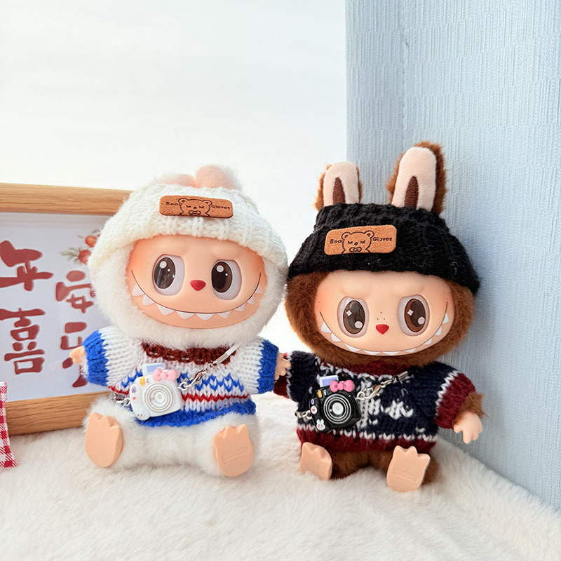 Solo ropa] Llavero de primera y segunda generación Labubu colgante de ropa Rabubu ropa de bebé suéter de punto traje de sombrero