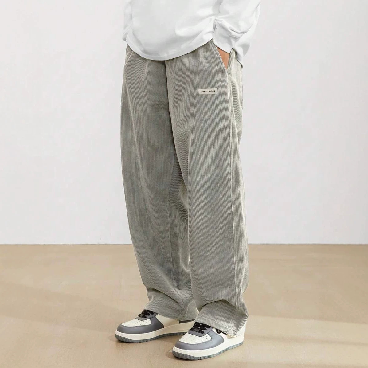 2026 Men's Autumn and Winter Loose Wide-Leg Pants with Drape Effect, Casual Pants, Japanese Style Solid Color Work Pants, Fleece-Lined Sweatpants