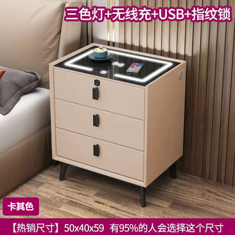 Mesa de cabecera inteligente de madera sólida de tres tiros gabinete multifuncional para dormitorios domésticos muebles modernos y simples armario de cabecera