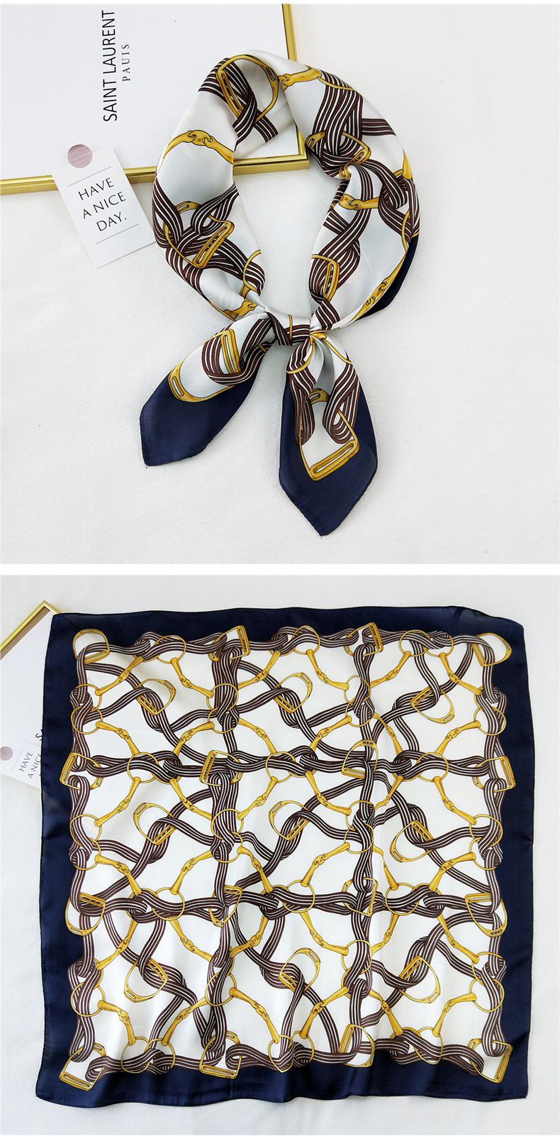 50g Weight Silk Scarf Classification Travel Occasion Silk Material Unisex Gender Printing Design Sweet Style Khaki, Grey, Purple, Red, Green, Blue, Camel, Yellow, Black Color Korean Printing Silk Square Scarf Wholesale 34
